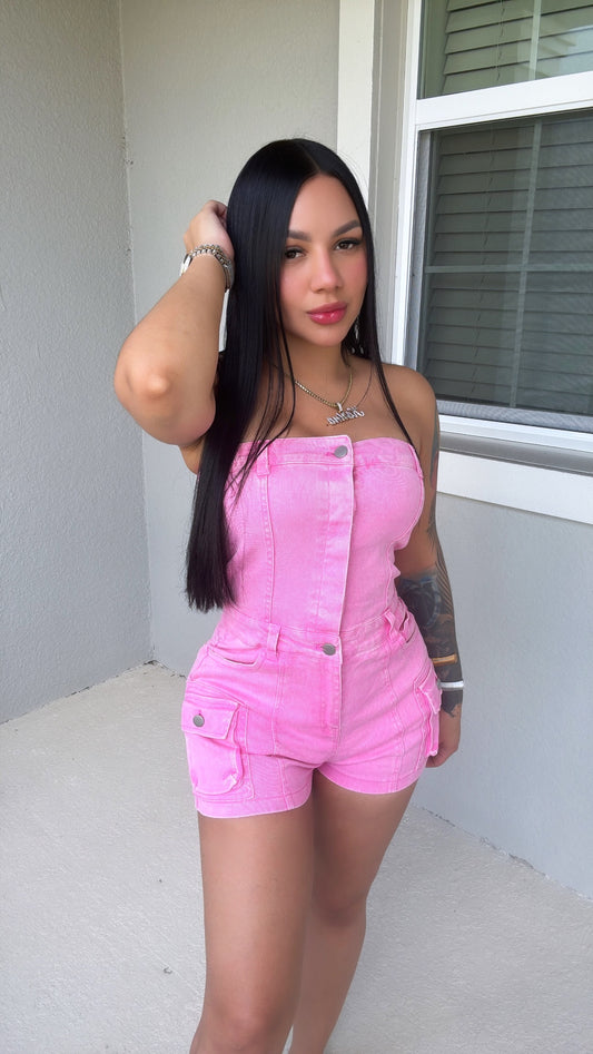 Denim pink romper
